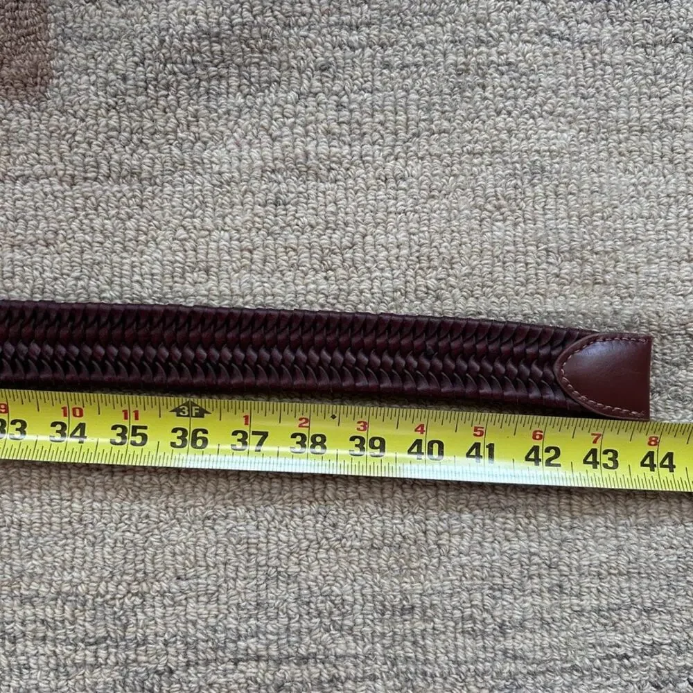 Fossil Maddox Genuine Leather Woven Belt Brown Solid Brass Buckle Western 38